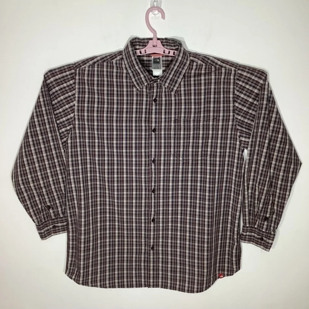 The North Face Mens Long Sleeve Button Up Plaid Shirt Brown Size‎ XL.